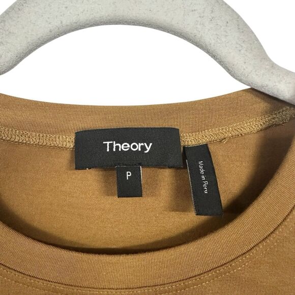 Theory Womens Sz P (XS) Shirred Tee Dress Stretch Cotton Blend Sahara Yellow - Picture 6 of 8